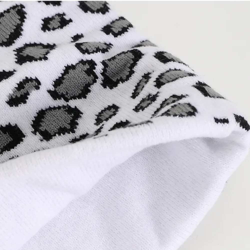 Leopard Print Beanie White Grey - Picture 5 of 13
